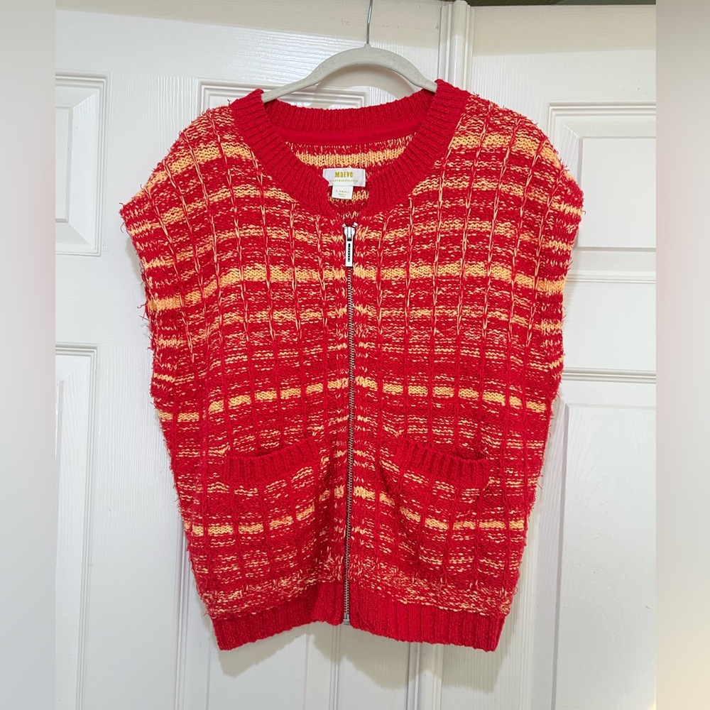 Anthropologie Maeve colorful Tweed Zipper Sweater Vest Pockets Oversized size XS